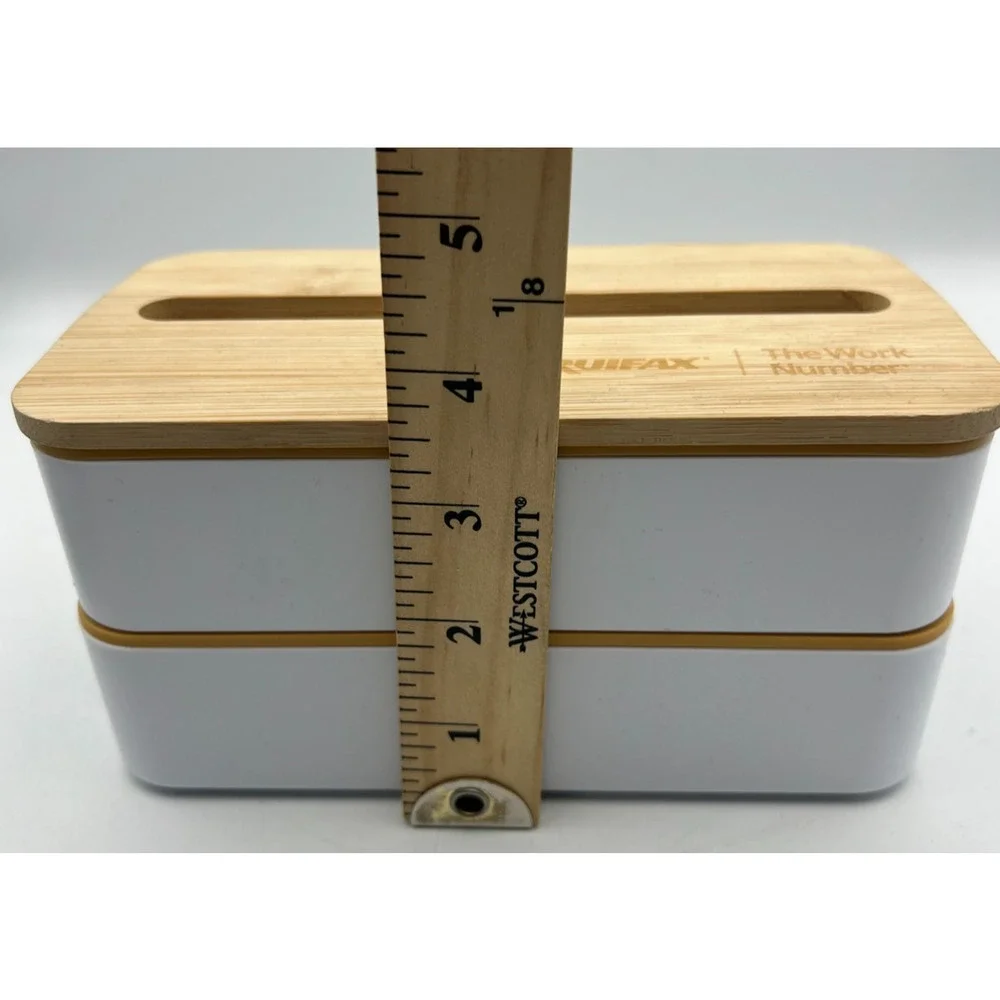 Equifax The Work Number Bento Lunch Box 2 Tier Bamboo Lid Spoon Strap Promo
